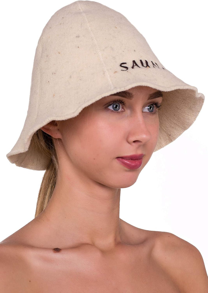 Ger3as Saunahut 100% Wolle mit Stickerei für Damen und Herren, Wellness Mütze Premium Qualität, Saun