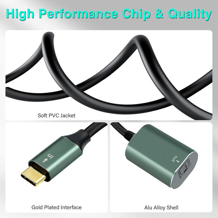 Duttek USB C zu Toslink Optik Stereo Konverterkabel 0.2 m, unidirektional, USB C Stecker auf SPDIF B