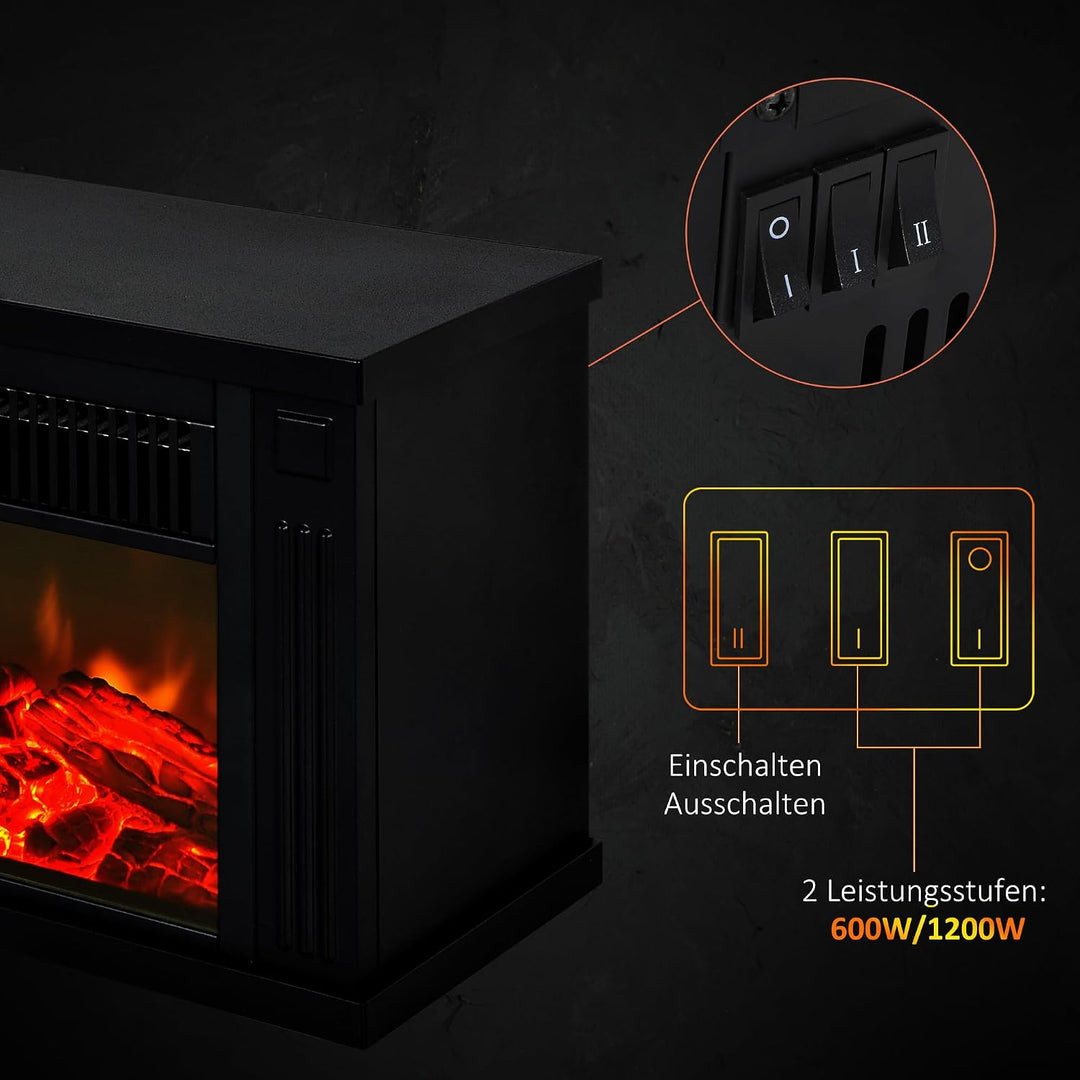 HOMCOM Elektrokamin mit Heizung, elektrischer Kamin mit LED Flammeneffekt, 600/1200 W Dekokamin, ele