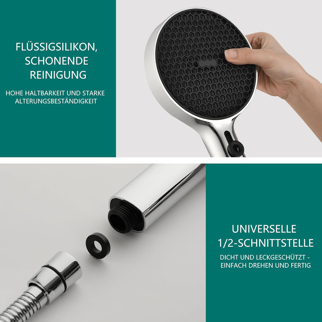 Duschkopf Gross Hochdruck XXL mit Schlauch Regenduschkopf mit 3+1 Strahlarten, 130mm Gross Handbraus