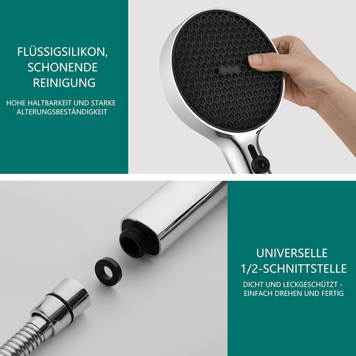 Duschkopf Gross Hochdruck XXL mit Schlauch Regenduschkopf mit 3+1 Strahlarten, 130mm Gross Handbraus
