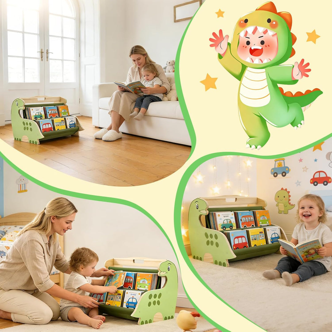 Bücherregal Kinder, Montessori Kinder Buchständer aus Holz mit 4 Ablagen, Kinderregal für Buchaufbew