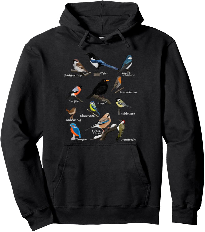 Gartenvögel Vogel Zeichnung Amsel Blaumeise Rotkehlchen Pullover Hoodie