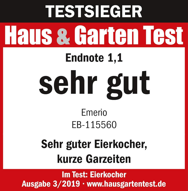 Emerio bester Eierkocher EB-115560 kocht alle drei Garstufen [weich|mittel|hart] in nur einem Kochvo