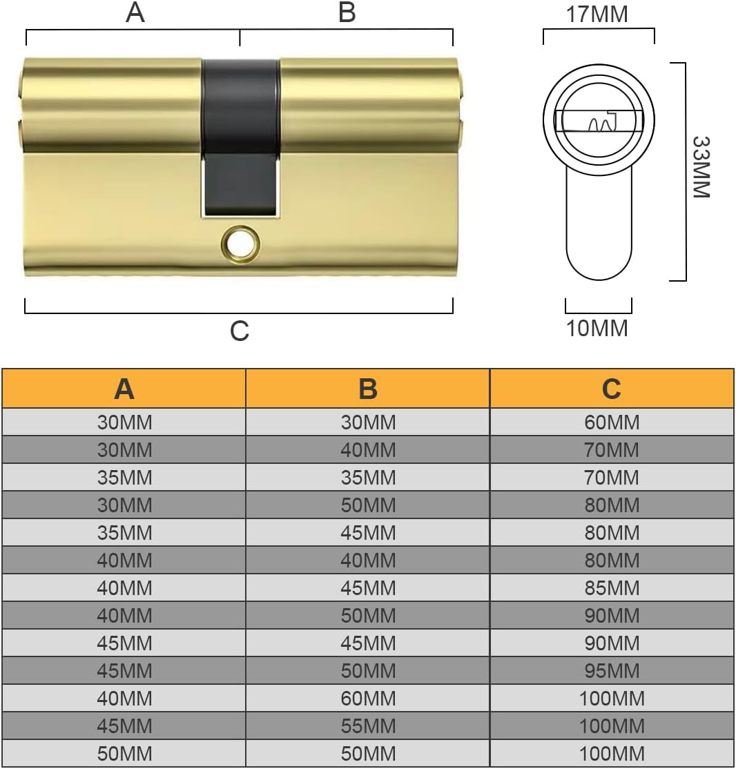 Bwintech 2 Stück 30/30mm Euro Messingzylinder, 60mm Schlüssel/Schlüsselzylinderschloss mit 10 horizo