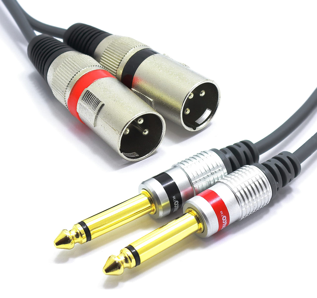 VITALCO 2x XLR Stecker auf 2x 6.3mm TS Klinke Kabel 3m Mikrofonkabel 3 Polig Männlich auf Mono Klink