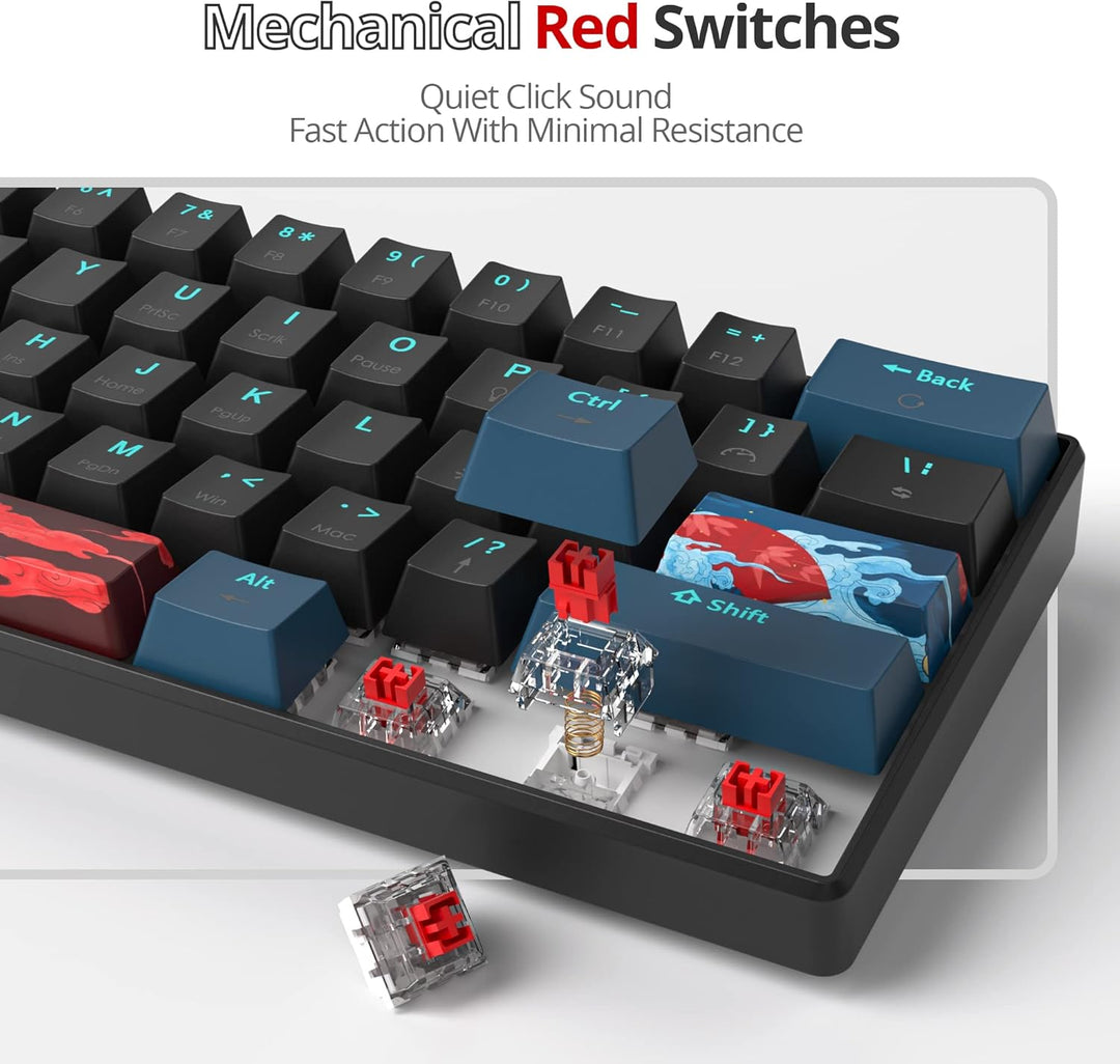 SbocKeeb Gaming Tastatur Mechanische, Mini Tastatur 60 Prozent Amerïka QWERTY, 61 Tasten Kabelgebund