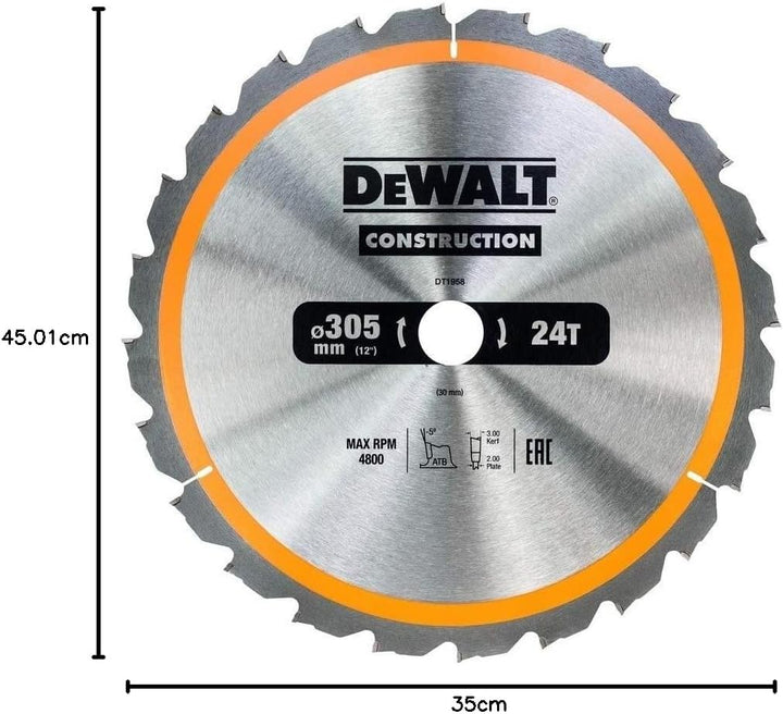 DeWalt Bau-Kreissägeblatt (für Stationärsägen/Kreissägenblatt, 305/30 mm 24WZ, für schnelle Schnitte