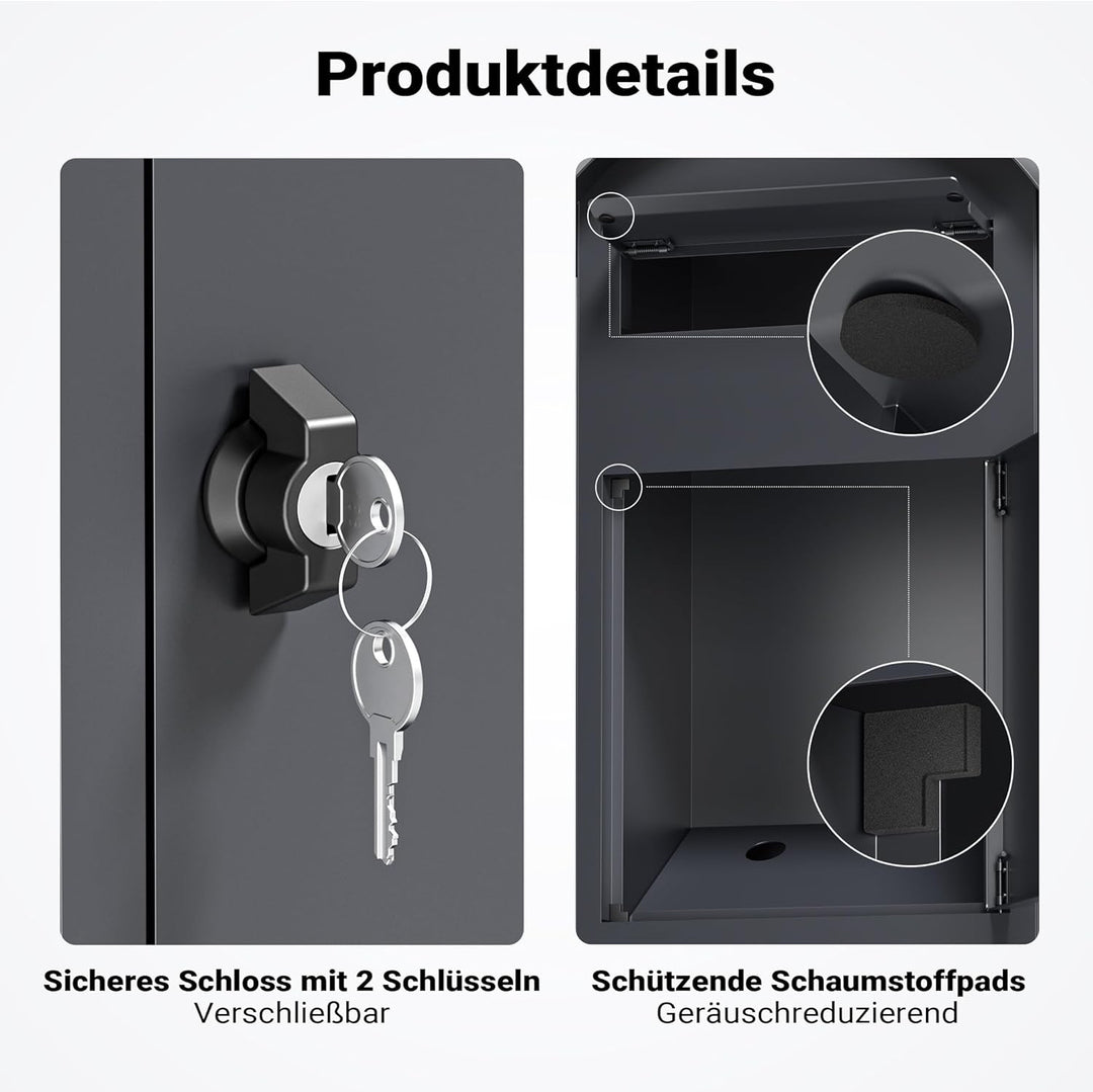 Wiltec Briefkasten grau 420 x 240 x 1020 mm, Standbriefkasten zur Bodenmontage mit Schloss, abschlie