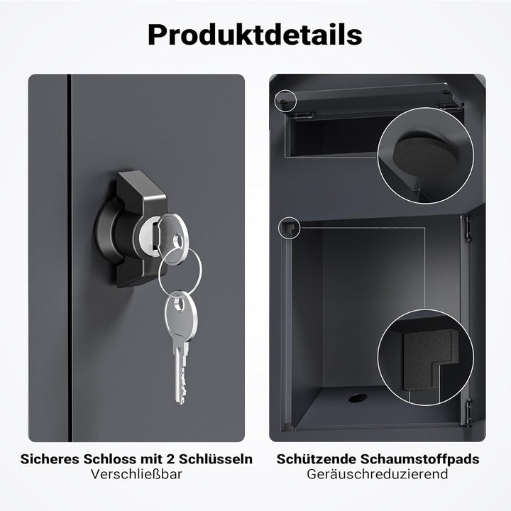 Wiltec Briefkasten grau 420 x 240 x 1020 mm, Standbriefkasten zur Bodenmontage mit Schloss, abschlie