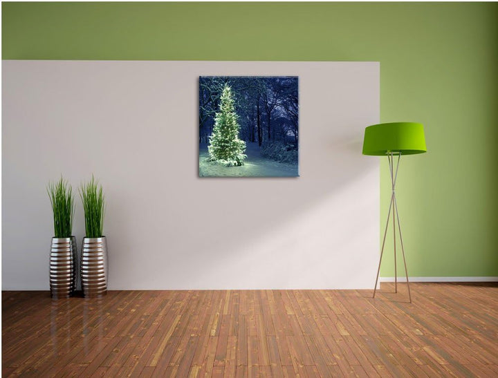 Pixxprint Leuchtender Weihnachtsbaum, Format: 70x70 auf Leinwand, 70x70