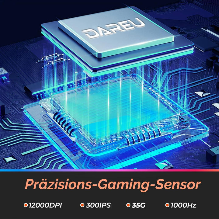 DAREU Kabellose Gaming Maus mit Ladestation, Wiederaufladbar, RGB, 12.000 DPI, 7 Programmierbare Tas