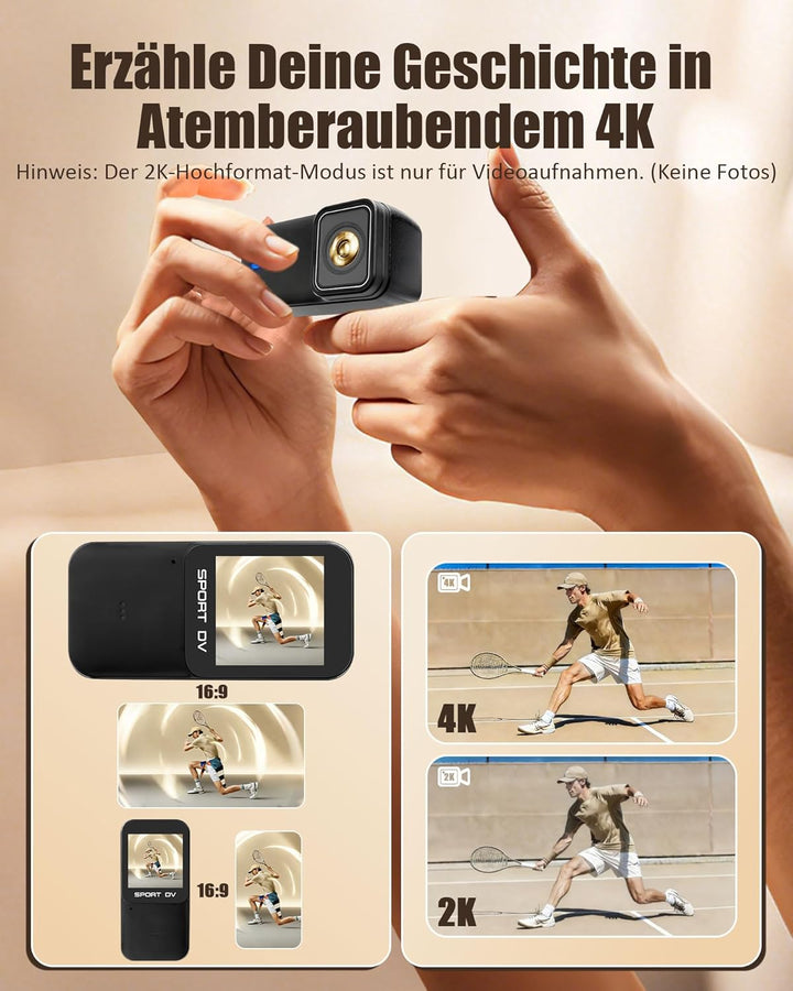 Action Camera 4K WiFi mit 64GB TF-Karte, POV Kamera mit Magnetischem Rückdeckel, Bodycam Körperkamer