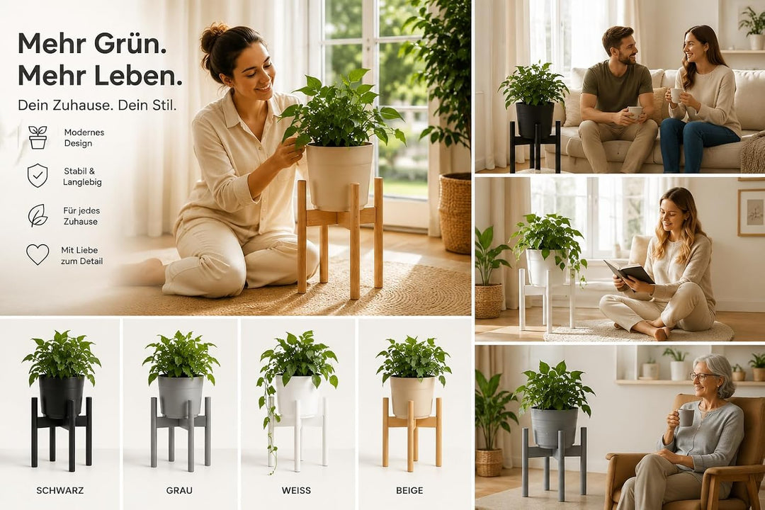 Rubberneck Bambus Pflanzenständer - Verstellbare Blumentopfständer aus Bambusholz für den Innen- und