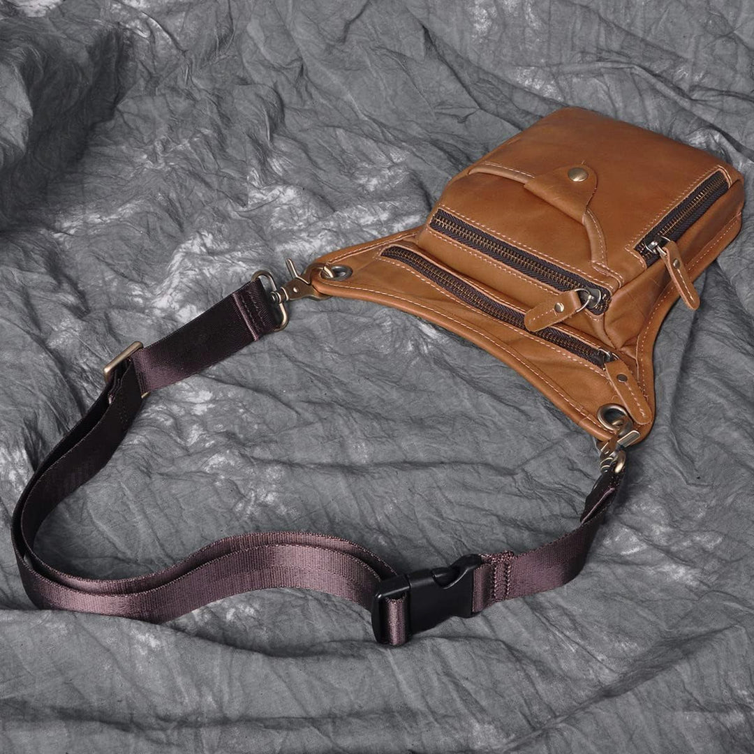 Le'aokuu Herren Echtes Leder Tasche Beinbeutel Beintasche Aussenbeintasche Beinbeuteltasche Reisen H