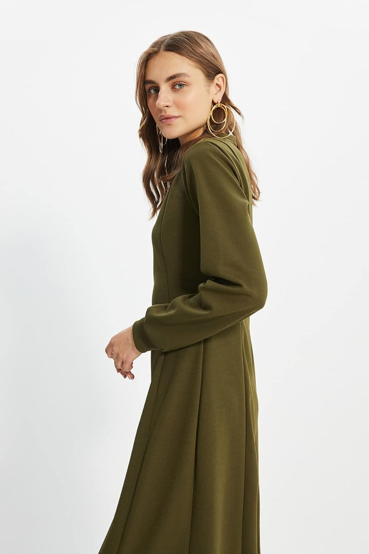 Trendyol Damen Regular Standard Rundhals Woven Kleid 36 Khaki, 36 Khaki