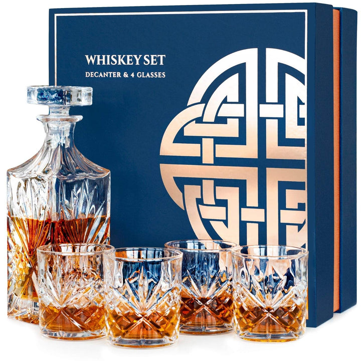 Whisky Karaffe Whiskey Gläser Set, Geschenke für Männer Mann Papa, 4 Whiskygläser Dekanter Geschenks