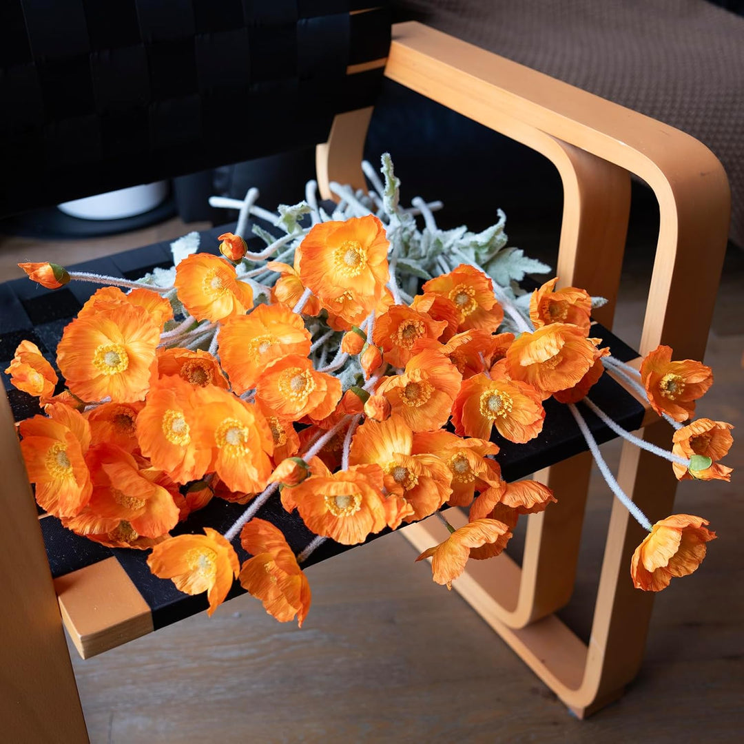 DUYONE Künstliche Mohnblumen-Seide, 6 Stiele, für Heimdekoration, Hochzeitsstrauss, Kunstblumen-Mitt