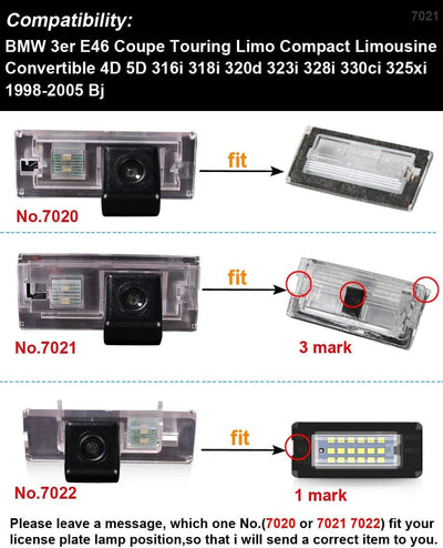 Auto Umkehrkennzeichen Lichtkamera für BMW 3er E46 Coupe Touring Limo Compact Limousine Convertible