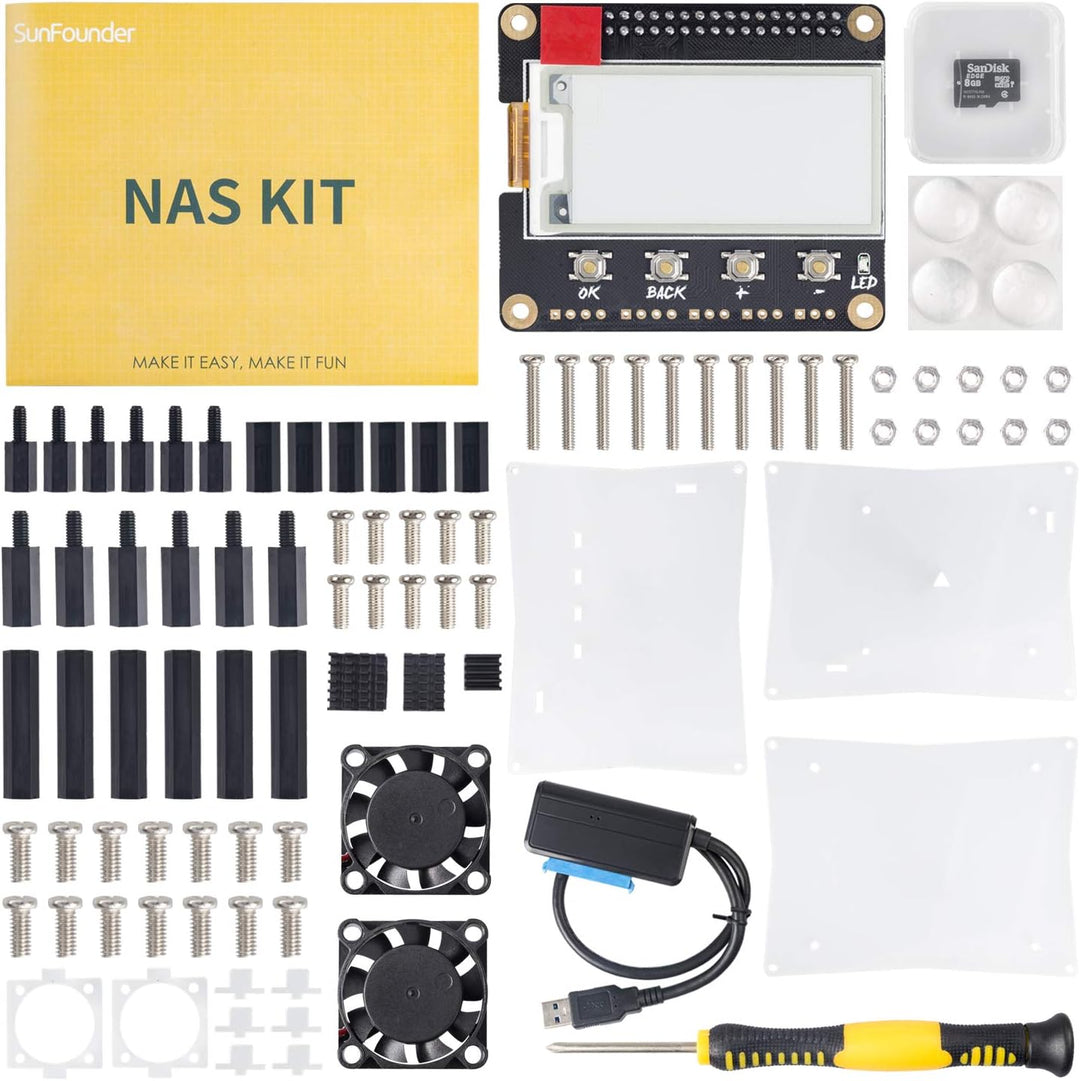 SunFounder NAS Kit for Raspberry Pi 4B/3B+/3B/3A+/2B, NAS Hat, Dual Fan, Micro SD Card Included
