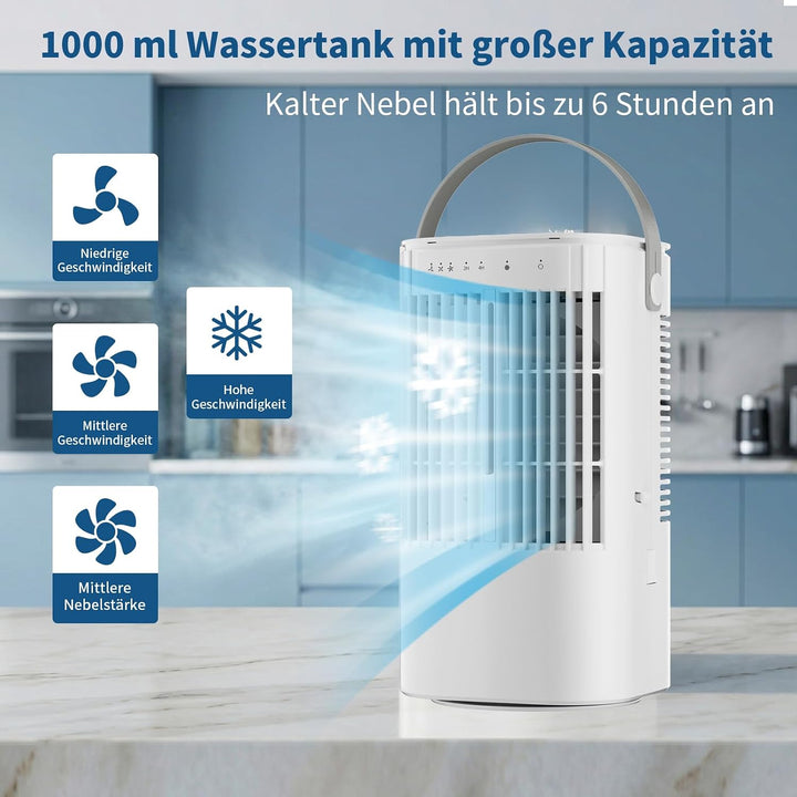 Mobile Klimaanlage, 120° Oszillation klimaanlage mobil, USB 4 in 1 klimaanlage ohne abluftschlauch m
