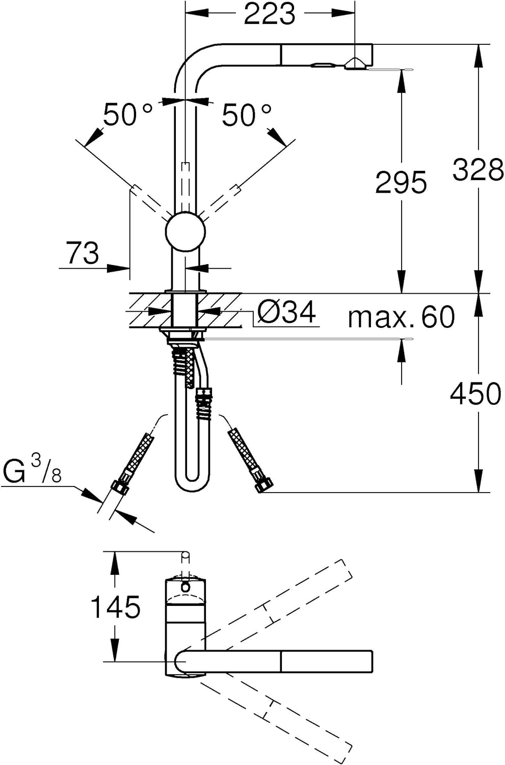 GROHE Minta - Einhand-Spültischarmatur (‎L-Auslauf, Einlochmontage, herausziehbare Dual Spülbrause,