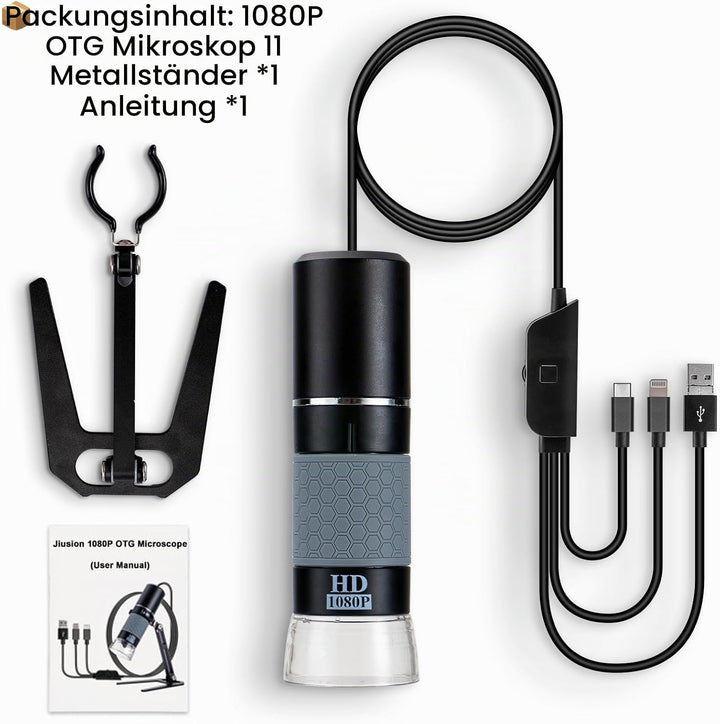 Jiusion 1080P USB Digitales Handheld Mikroskop, 50 bis 1000X Vergrösserung Endoskop Full HD 1920x108