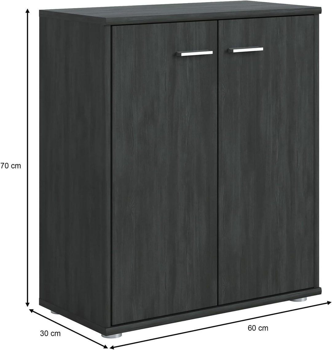 CARO-Möbel Kommode Sideboard Schrank Tommy Esche grau, Anrichte mit 2 Türen inklusive Einlegeboden,