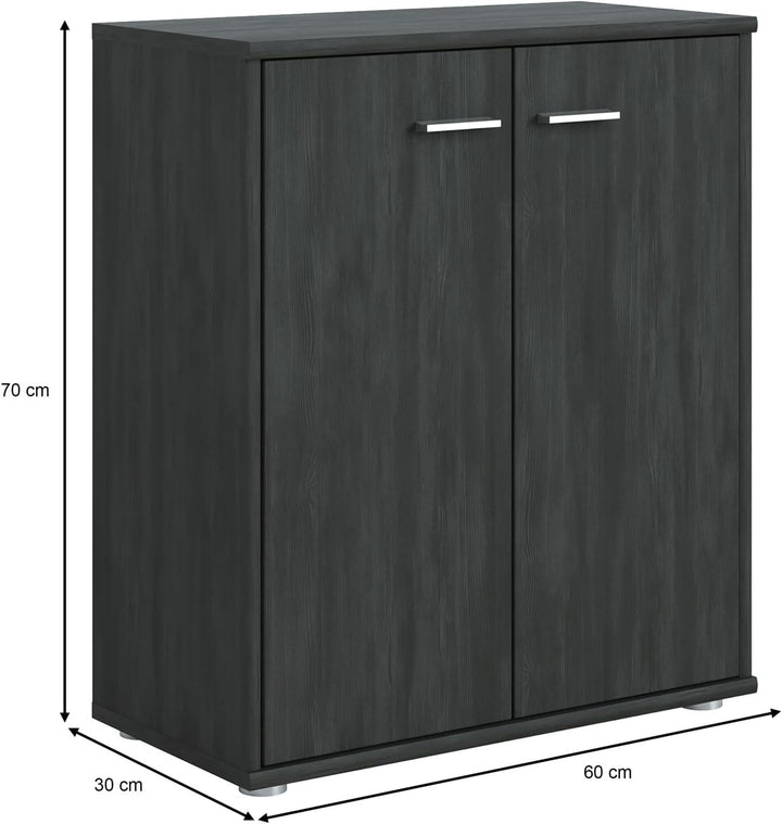 CARO-Möbel Kommode Sideboard Schrank Tommy Esche grau, Anrichte mit 2 Türen inklusive Einlegeboden,