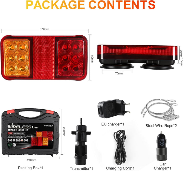 LED Anhänger Rückleuchter Set, 12/24V Magnetische drahtlose LED Wasserdichte Rückleuchten, Anhänger