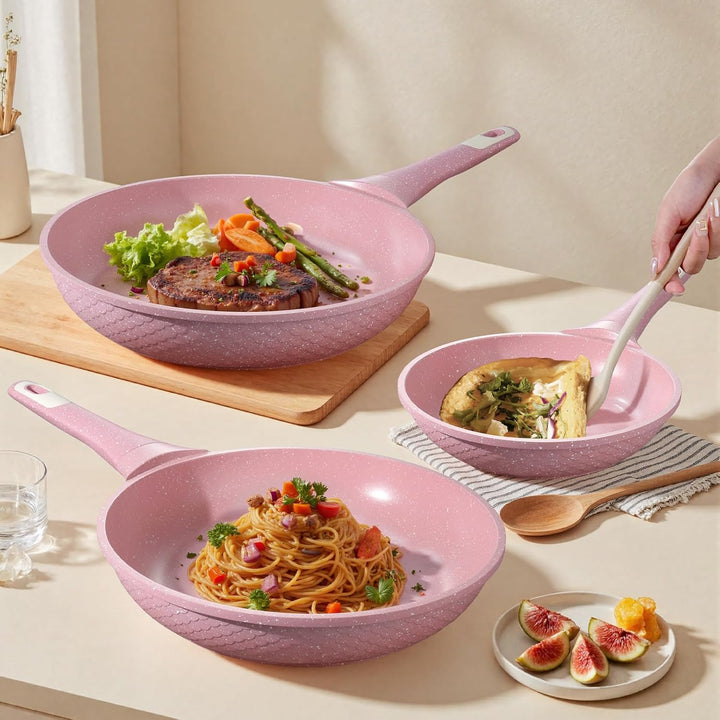DYGG Antihaft Bratpfanne 20 cm mit Glasdeckel, Granitbeschichtung für fettfreies Braten, 100% frei v