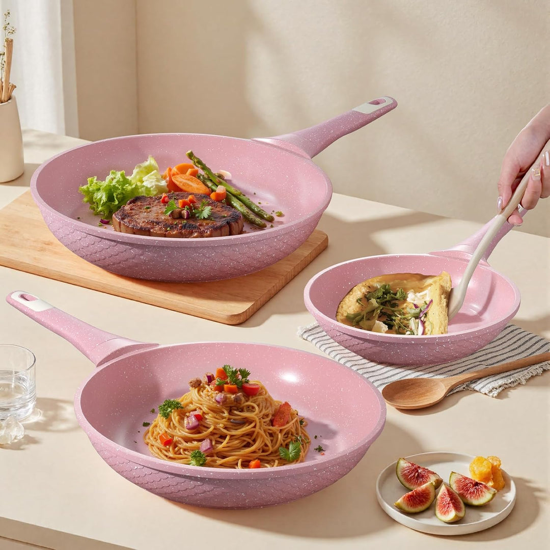 DYGG Antihaft Bratpfanne 26 cm mit Glasdeckel, Granitbeschichtung für fettfreies Braten, 100% frei v