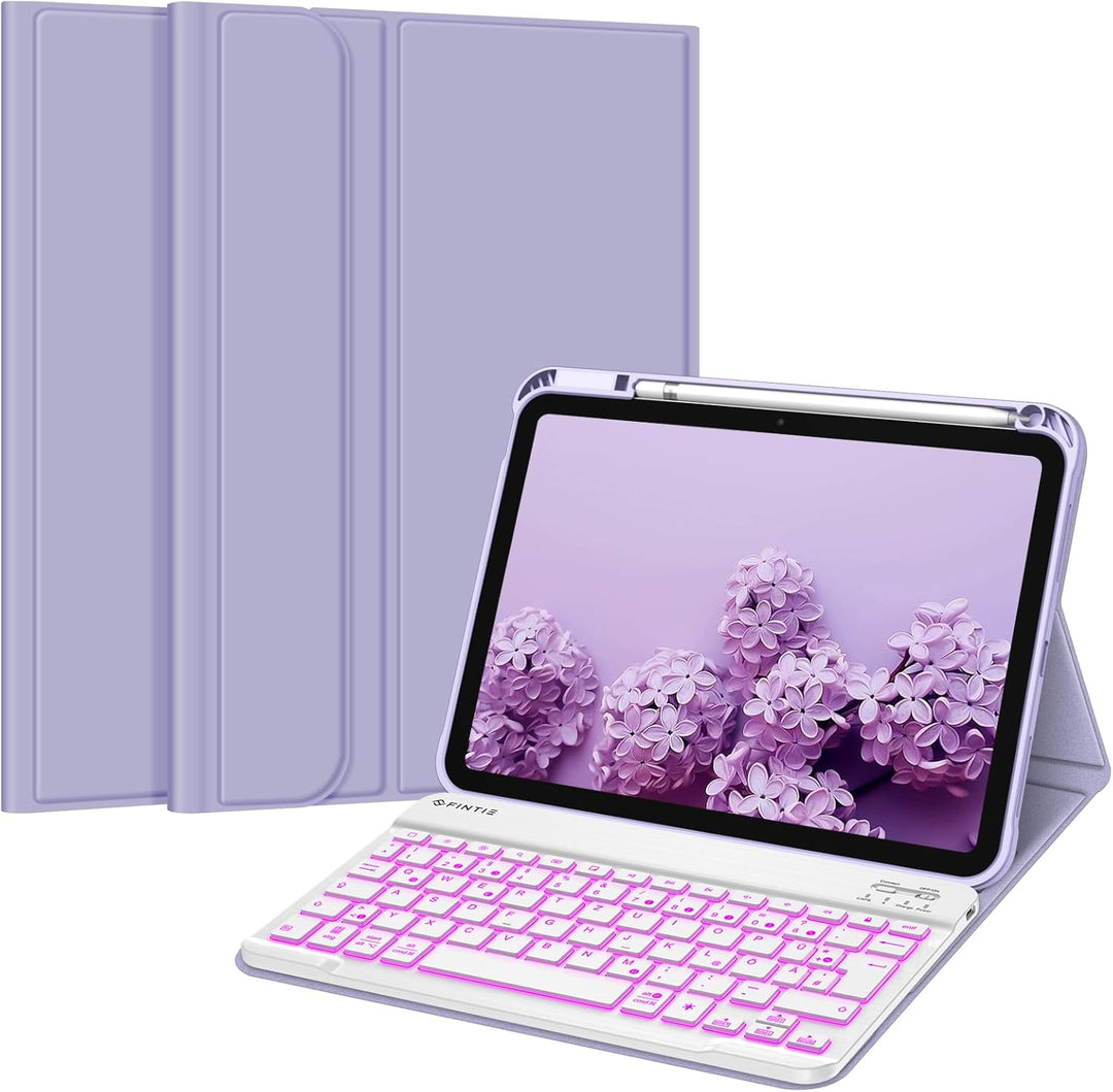 Fintie Tastatur Hülle für iPad 10. Generation 2022 (10.9 Zoll), Keyboard Case mit 7-farbig Beleuchte
