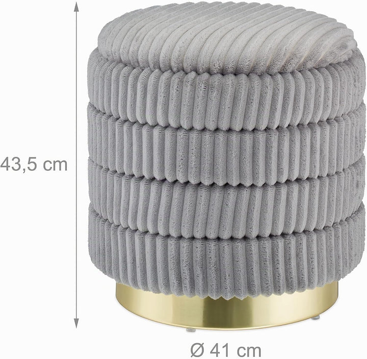 Relaxdays Samthocker mit Stauraum, rund, eleganter Polsterhocker, H x D: 43,5 x 41 cm, Kordsamt Sitz