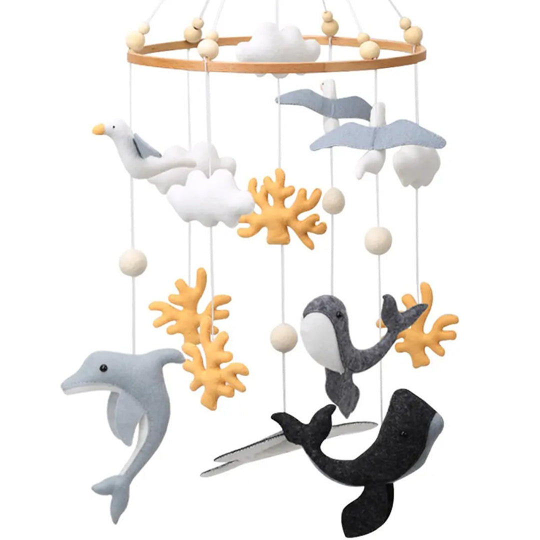 Meer Welt Mobile Baby Windspiele, 3D Delphine Walfisch Koralle Seevogel Mobile Baby Holz mit Filzbäl