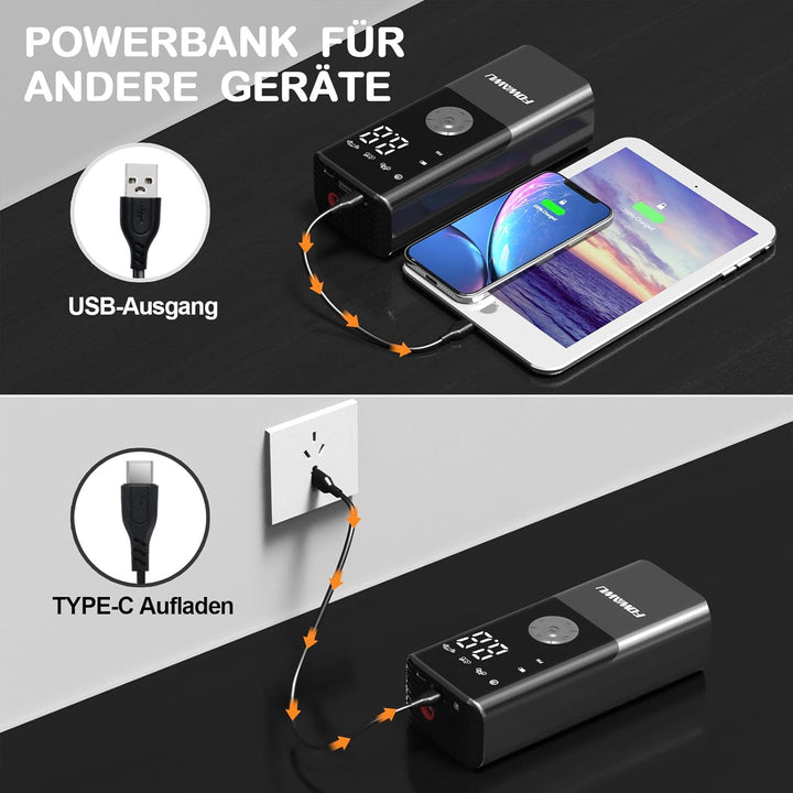 FOWAWU Elektrische Luftpumpe Fahrradpumpe 6000mAh 150PSI Mini Akku Luftpumpe Wiederaufladbarer Akku