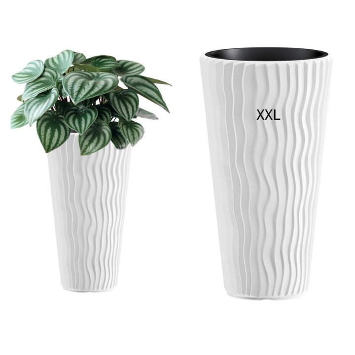 MELTOM Blumentopf mit vertikaler Wellenoptik herausnehmbarem Einsatz Hoch 3D Effekt in Weiss XXL: (D