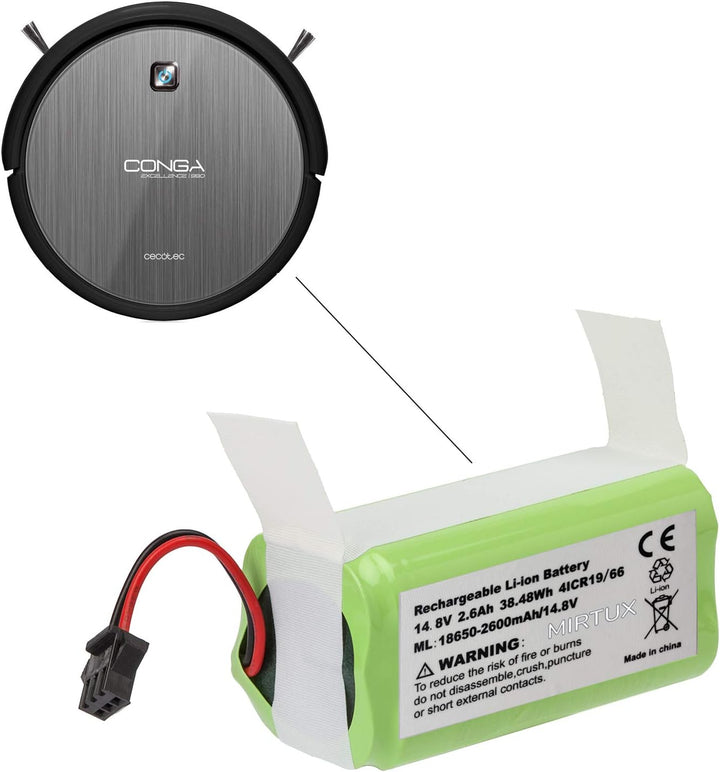 MIRTUX Akku Conga 1090, 1099, 1190, 1790, 1990 und 2290 Ultra Ersatz 14,8 V 2600 mAh Li-Ion Ersatz-L