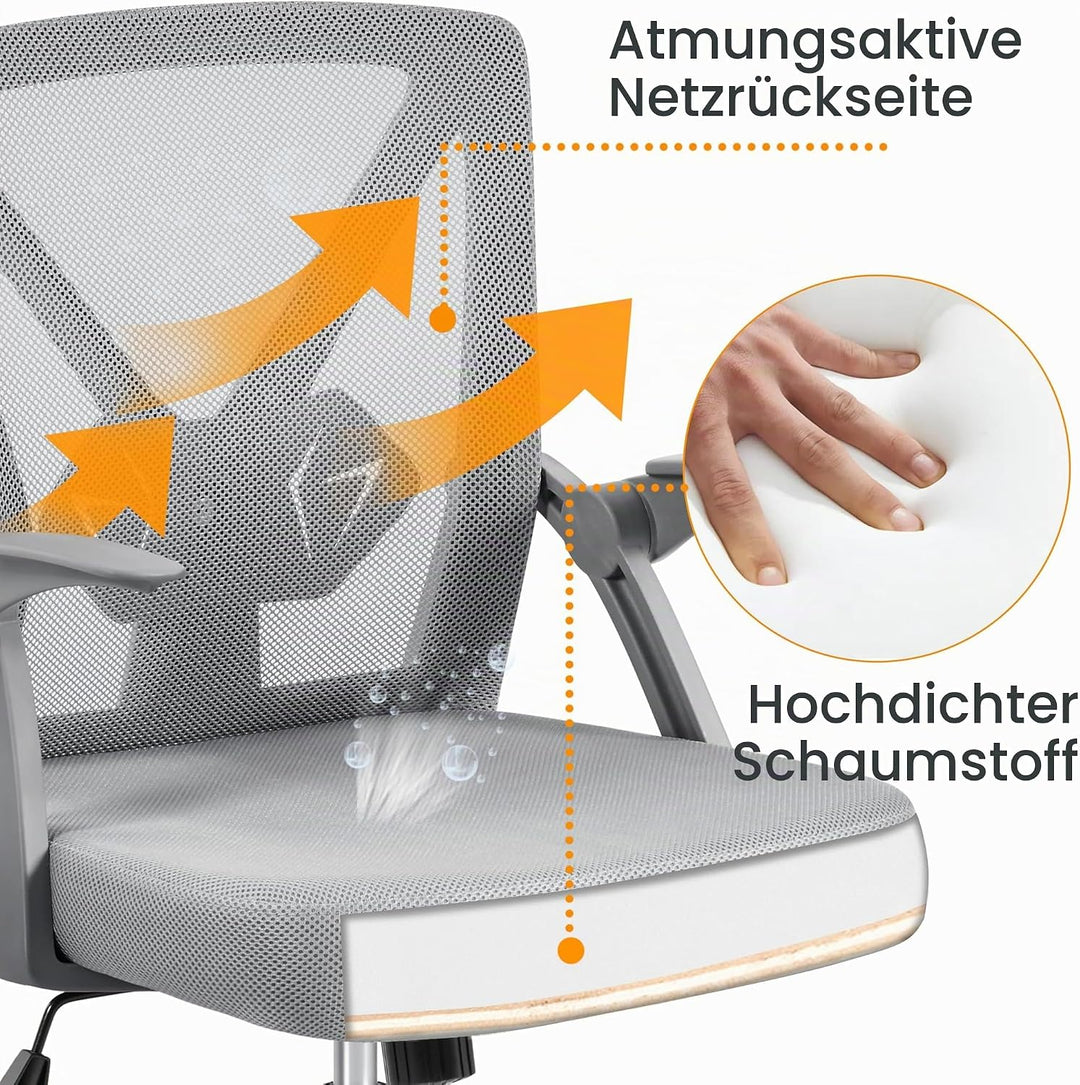 Yaheetech Bürostuhl ergonomisch, Schreibtischstuhl aus Mesh mit Hochklappbaren Armlehnen, Drehstuhl