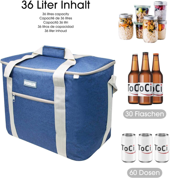 ToCi Kühltasche 36 Liter Isoliertasche Thermotasche Picknicktasche für Picknick Camping Urlaub Wande
