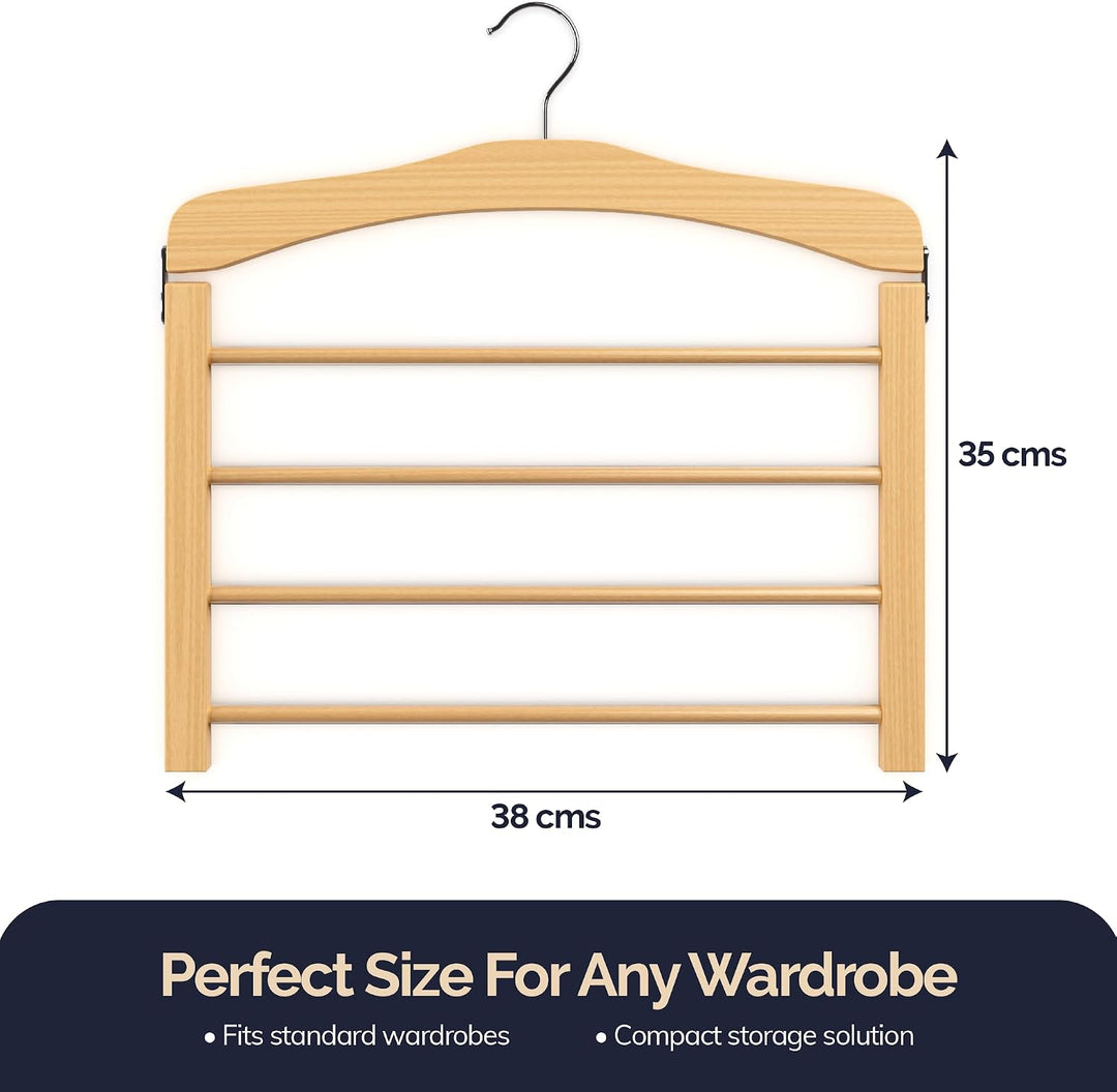 Hangerworld 3 Holz Hosenbügel Mit 4 rutschfesten Hosenstegen 38cm Naturfarben Holz Kleiderbügel, 3