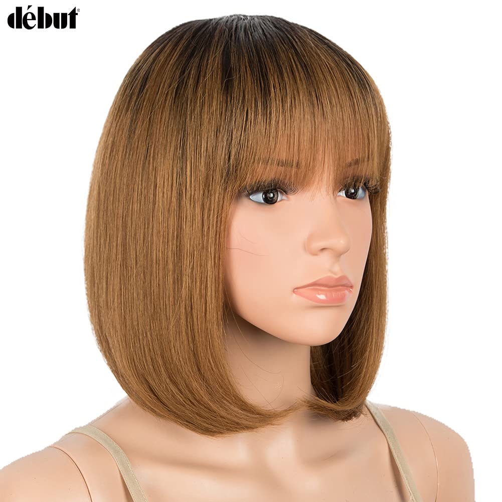 DÉBUT Echthaar Perücke mit Pony kurz Perücke Bob Pixie 10A brasilianisches Virgin Remy Hair 25 cm 10