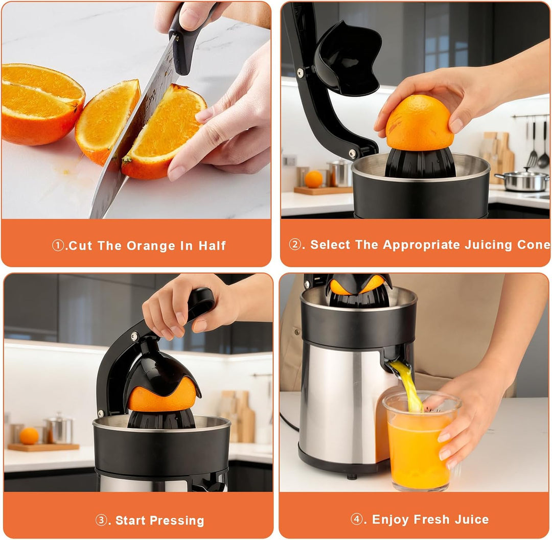 Cozary Zitruspresse Elektrische, Orangenpresse Zitronenpresse inkl 2 Presskegel, Gehäuse und Filter