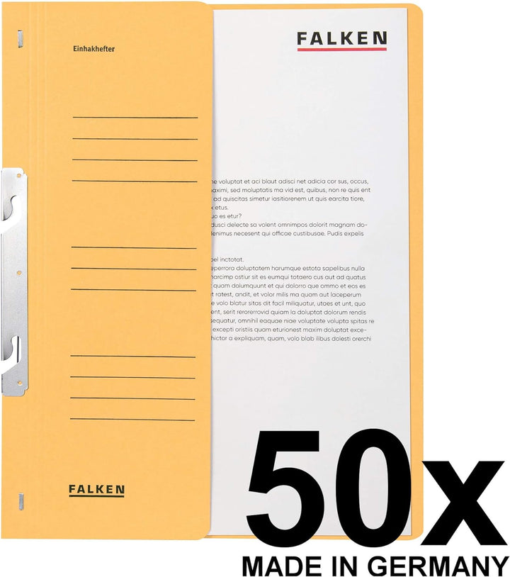Original Falken 50er Pack Einhakhefter. Made in Germany. Aus Recycling-Karton mit halbem Vorderdecke