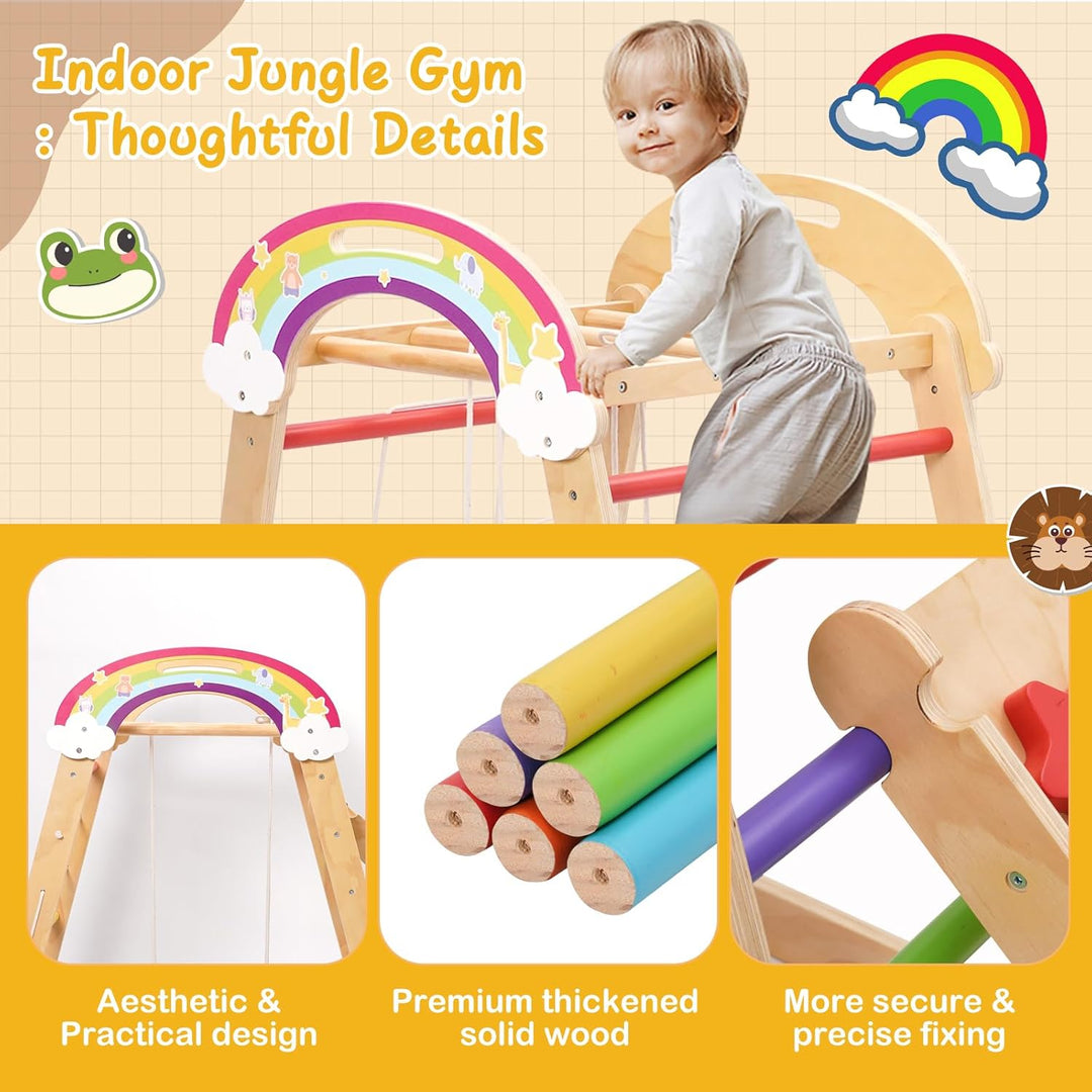 Montessori Klettergerüst, 5 in 1 Indoor Spielplatz für Kinder, mit Schaukel, Bogen, Rutsche und Klet