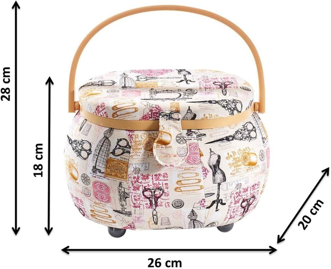 Kobolo Nähkästchen Nähkorb Nähkörbchen Nähkasten - beige schwarz - 26x20x18 cm Paris, Paris