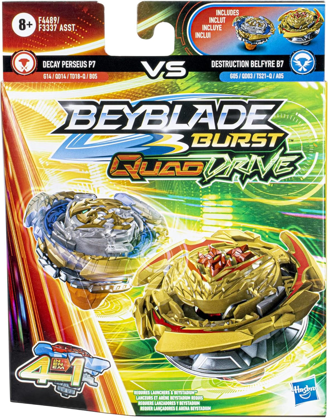 Beyblade Burst QuadDrive Destruction Belfyre B7 and Decay Perseus P7 Spinning Top Dual Pack – 2 Kamp