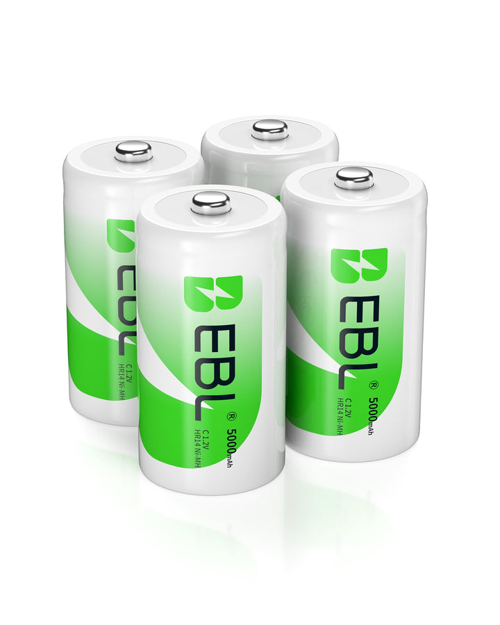EBL Baby C Akku 5000mAh - NI-MH wiederaufladbare Batterie 4er Pack mit Aufbewahrungsbox, 1,2V Typ C