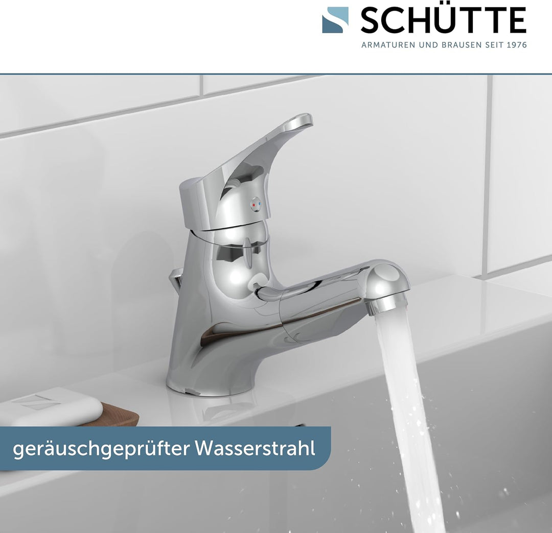 ATTICA 22150 Waschtischarmatur Bad, Wasserhahn mit Haarbrause, Badarmatur mit ausziehbarer Brause zu