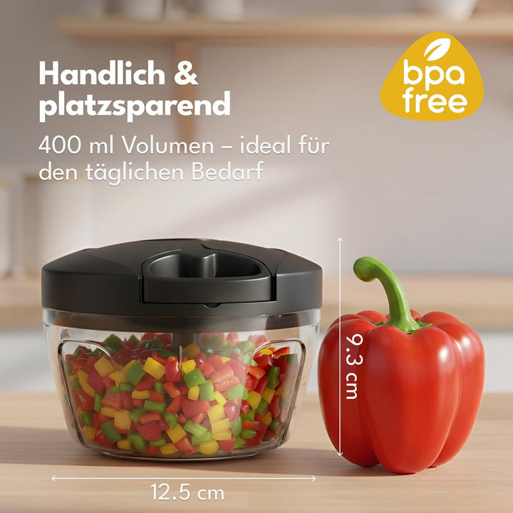 LEBENLANG Gemüse & Zwiebel Zerkleinerer Manuell - 400ML & BPA-Frei | 3 Klingen Obstzerkleinerer Manu